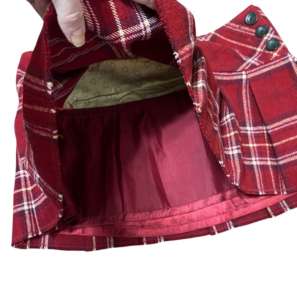 VTG Y2K Abercrombie & Fitch Pleated Wool Micro Mini Skirt Red Plaid Button Sz 10 - Picture 7 of 10